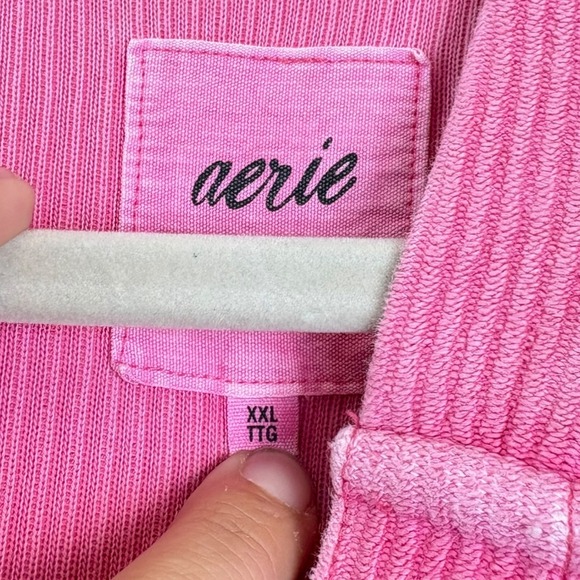 Aerie Pink Snap City Ribbed Henley Hoodie Oversized Pullover Sweatshirt XXL - Picture 4 of 6